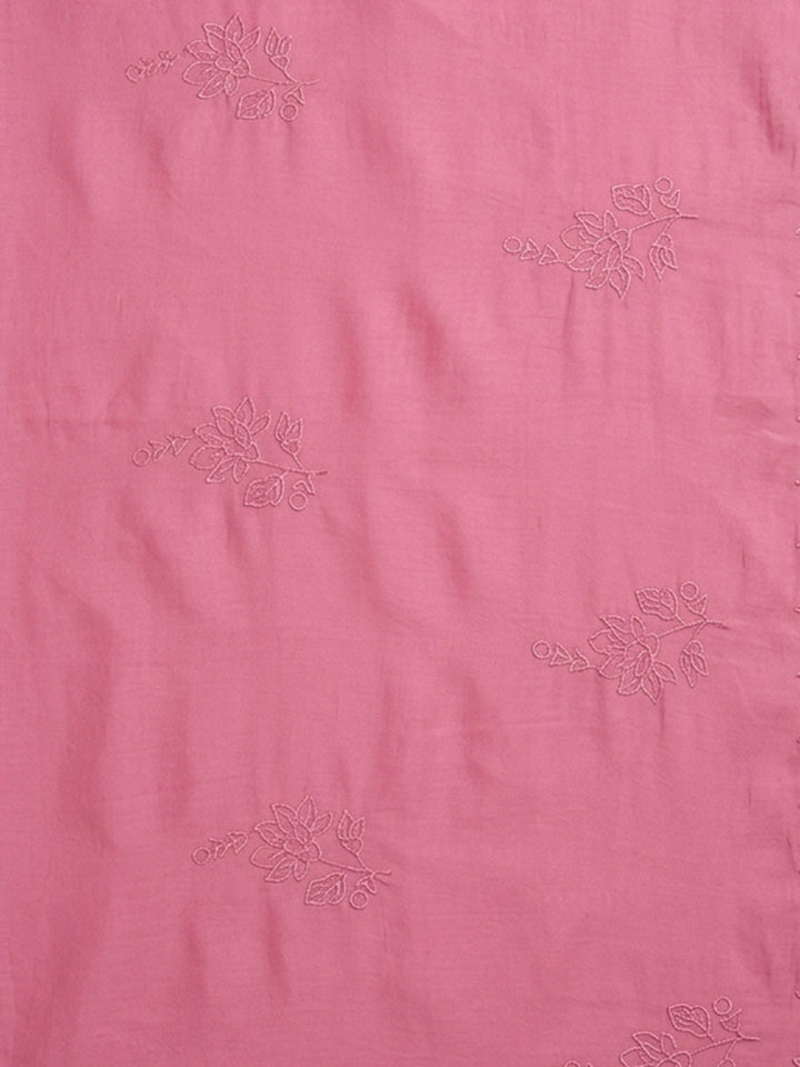 Onion Pink Embroidered Chanderi Unstitched Suit &amp; Pant With Chanderi Dupatta