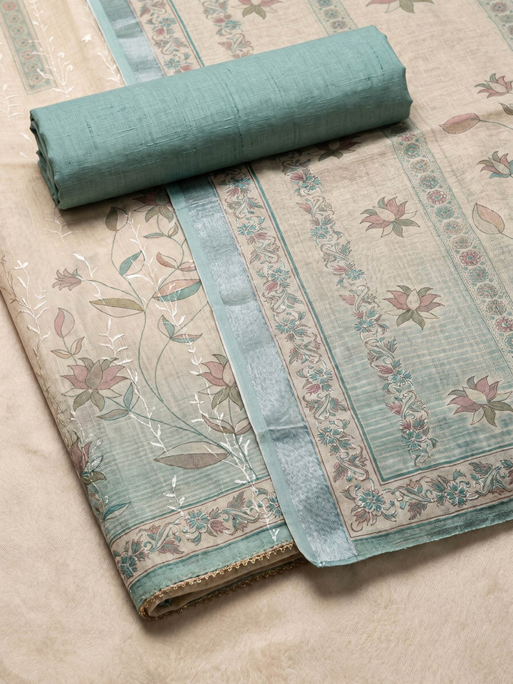 Neck Embroidered Linen Unstitched Suit With Dupatta