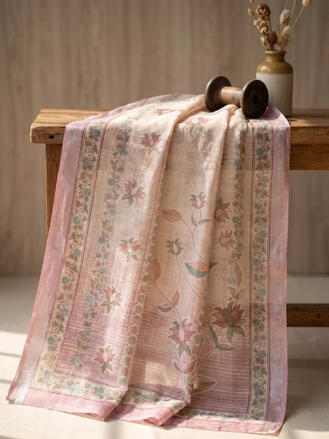 Neck Embroidered Linen Unstitched Suit With Dupatta