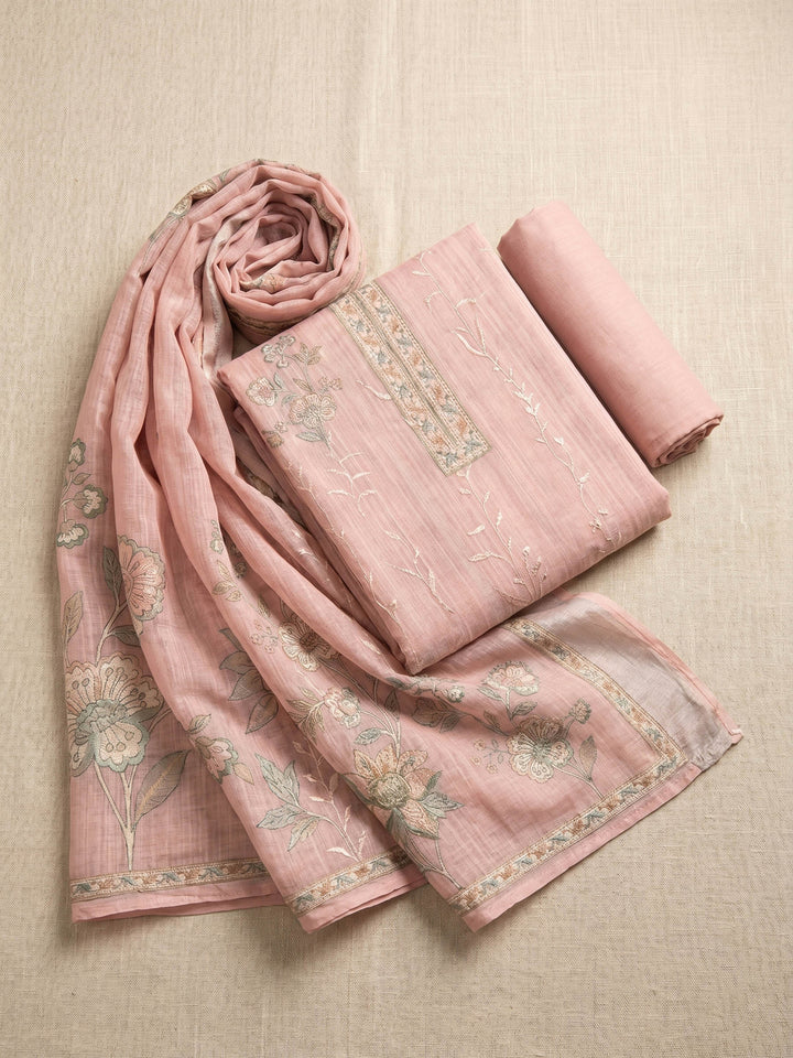 Embroidered Linen Unstitched Suit With Dupatta