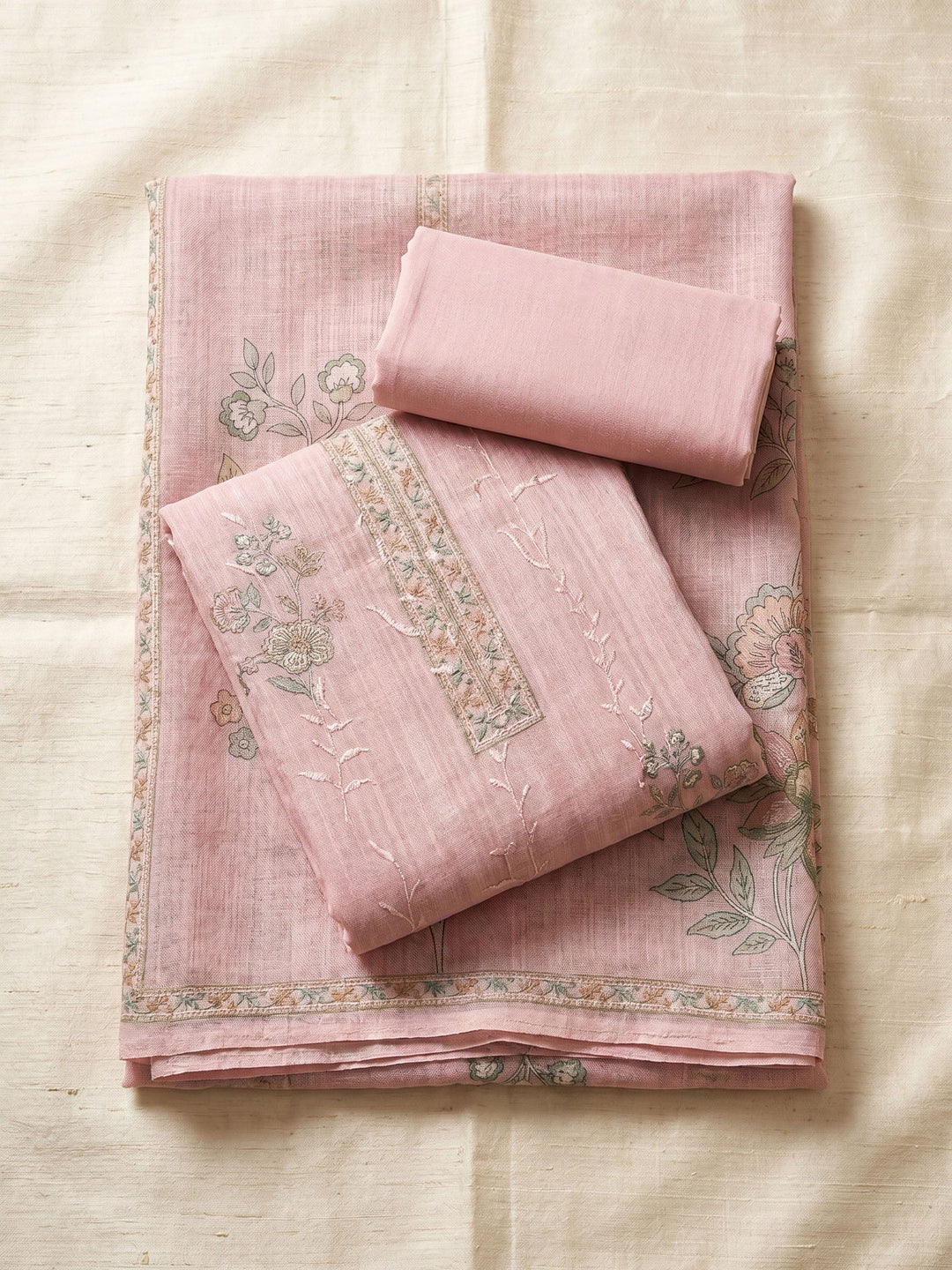 Embroidered Linen Unstitched Suit With Dupatta