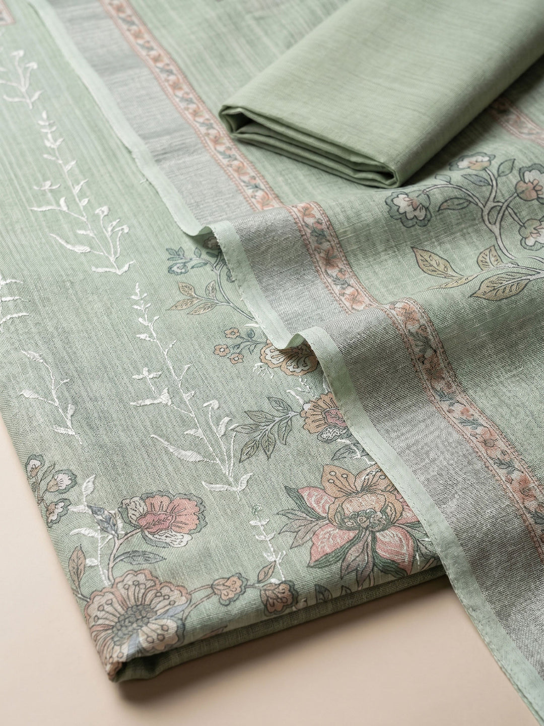 Embroidered Linen Unstitched Suit With Dupatta