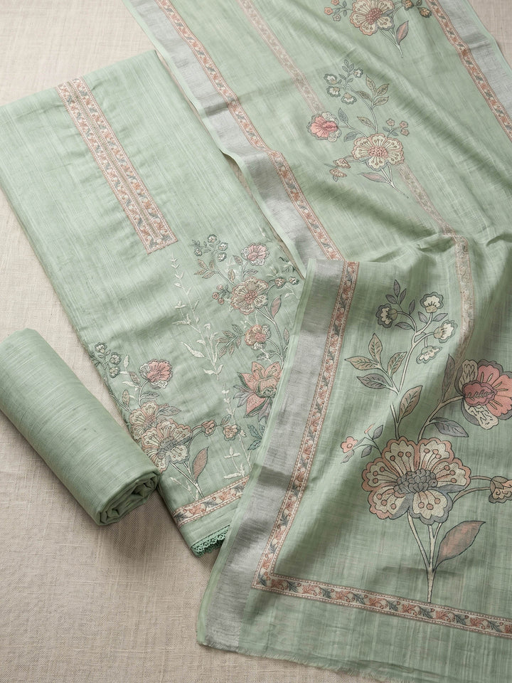 Embroidered Linen Unstitched Suit With Dupatta