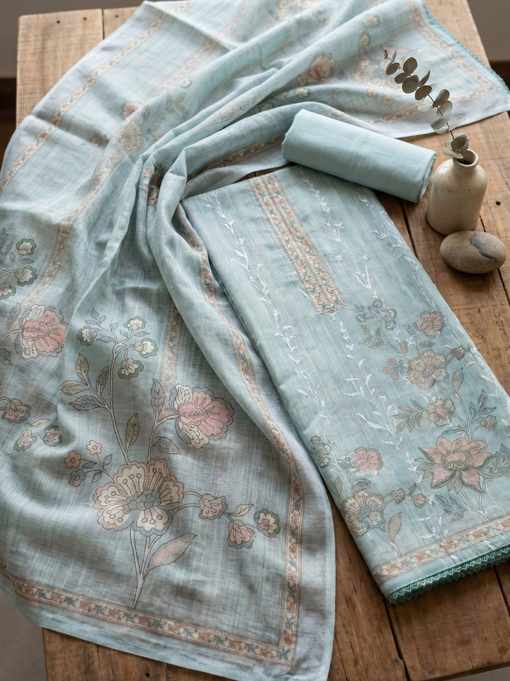 Embroidered Linen Unstitched Suit With Dupatta