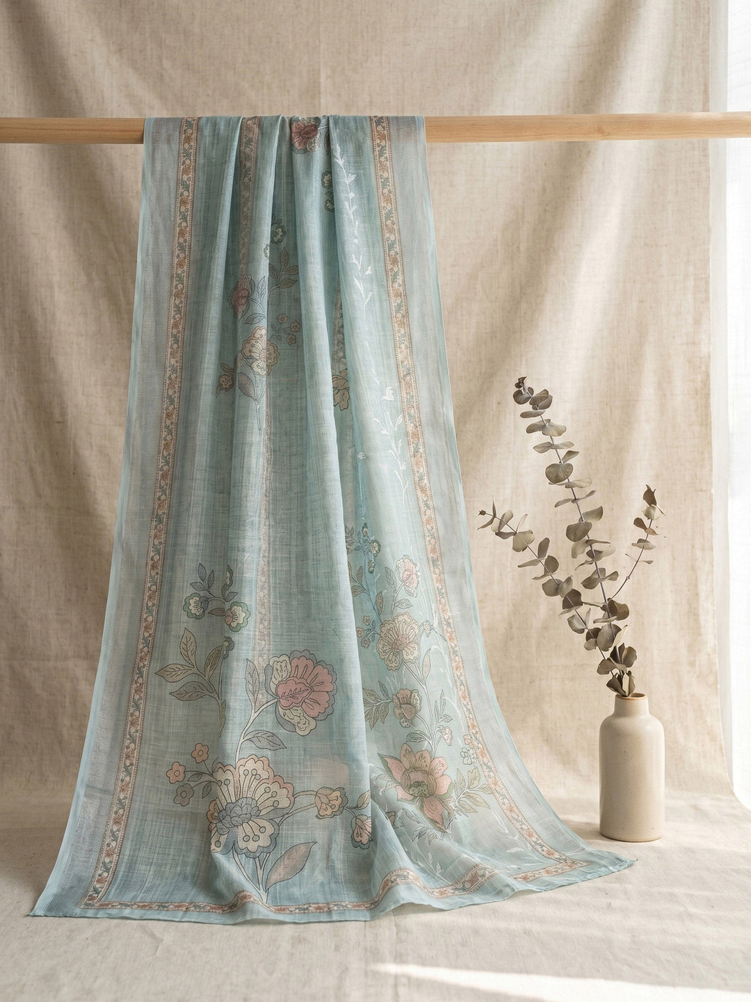 Embroidered Linen Unstitched Suit With Dupatta