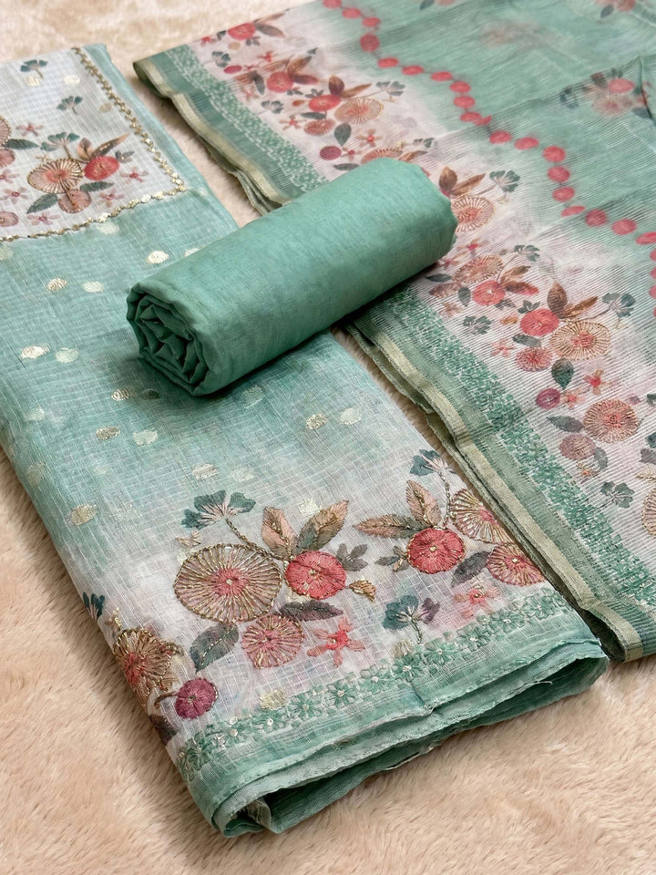 Printed Cotton Blend Unstitched Suit With Dupatta
