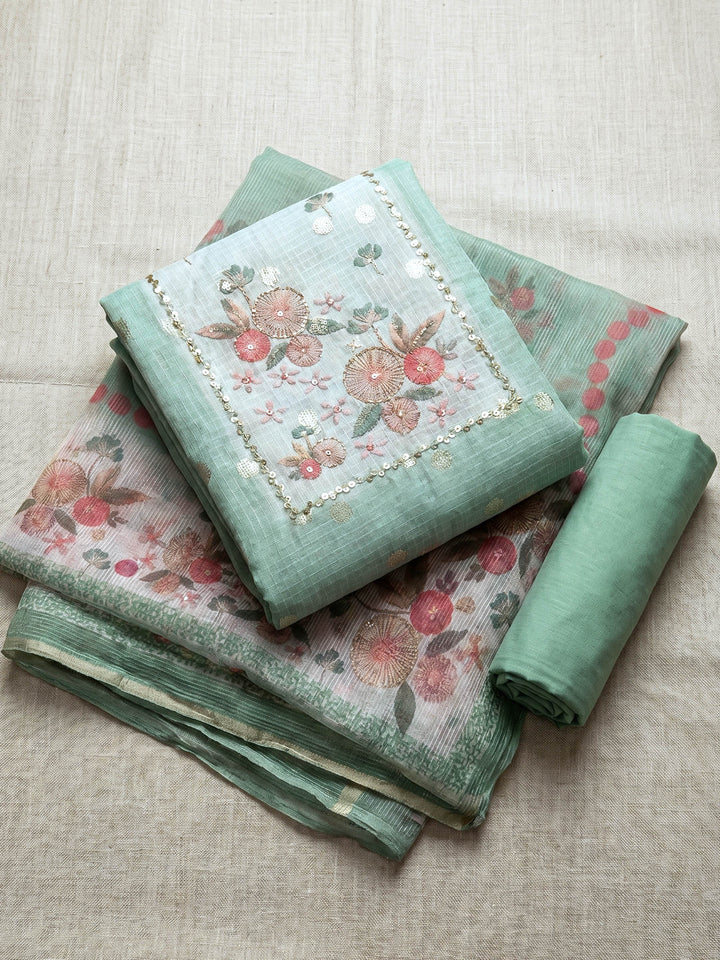Printed Cotton Blend Unstitched Suit With Dupatta