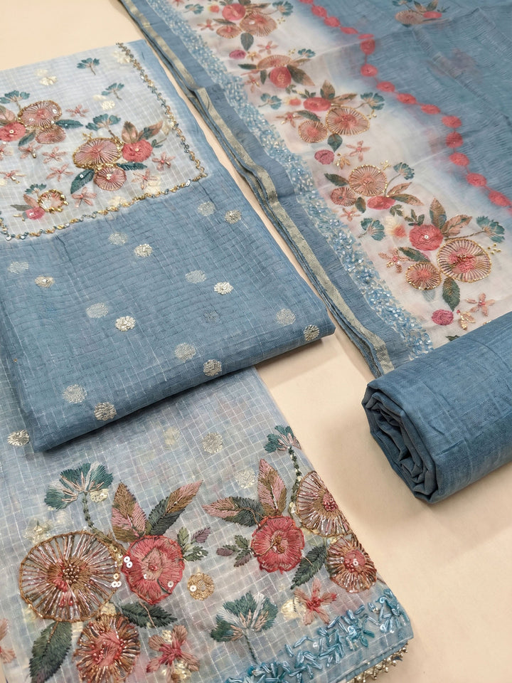 Printed Cotton Blend Unstitched Suit With Dupatta