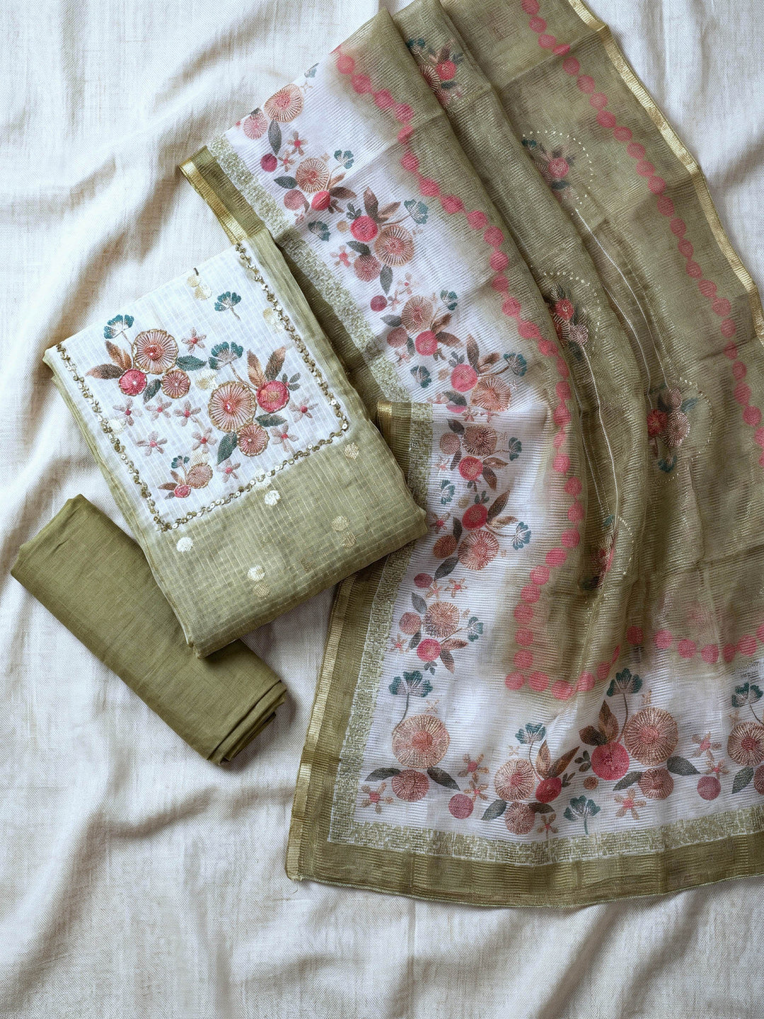 Printed Cotton Blend Unstitched Suit With Dupatta