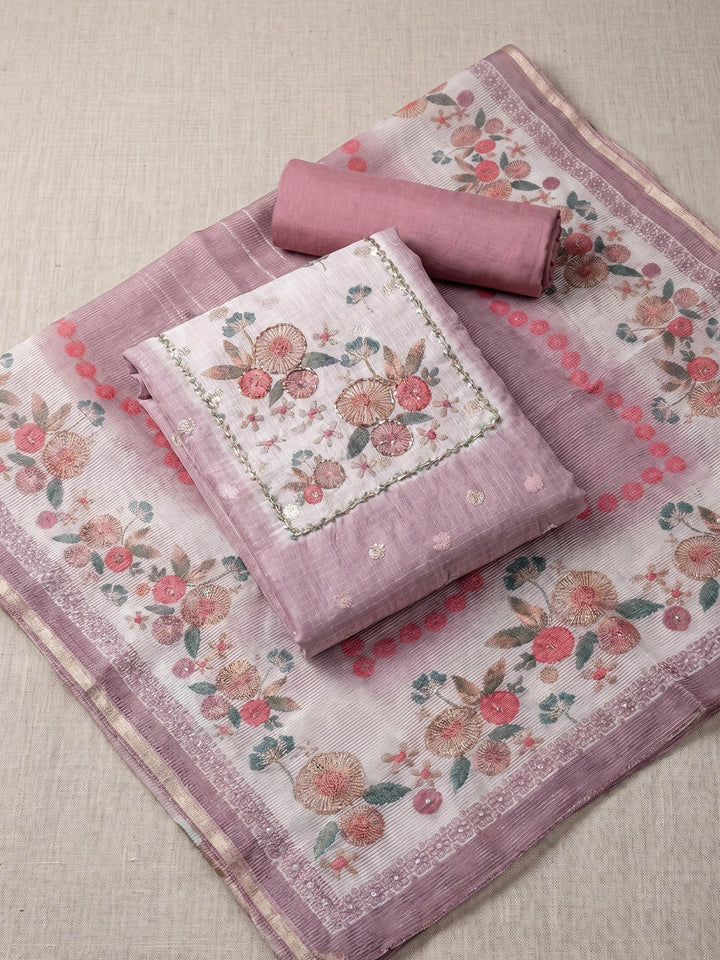 Printed Cotton Blend Unstitched Suit With Dupatta