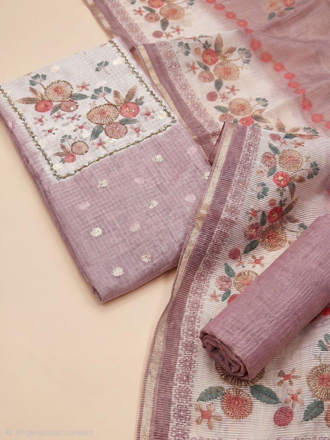 Printed Cotton Blend Unstitched Suit With Dupatta