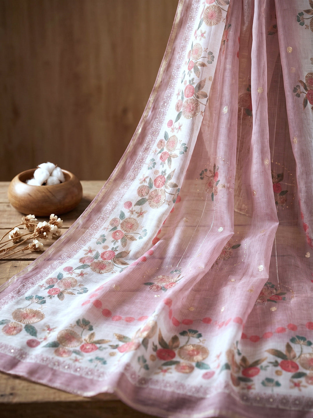 Printed Cotton Blend Unstitched Suit With Dupatta
