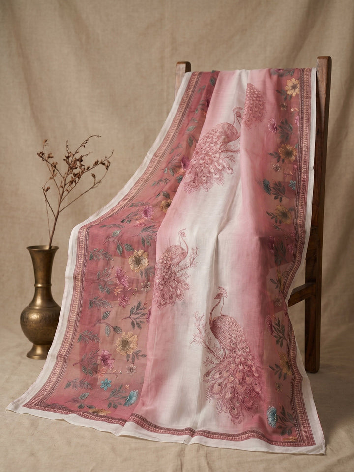 Neck Embroidered Linen Unstitched Suit With Dupatta