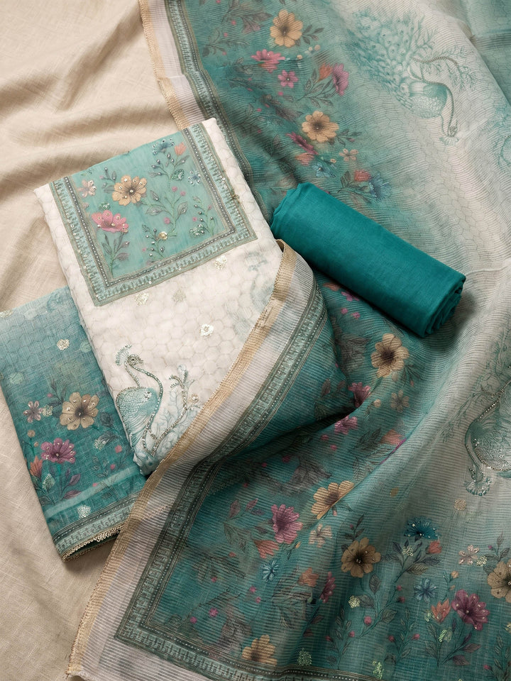 Neck Embroidered Linen Unstitched Suit With Dupatta