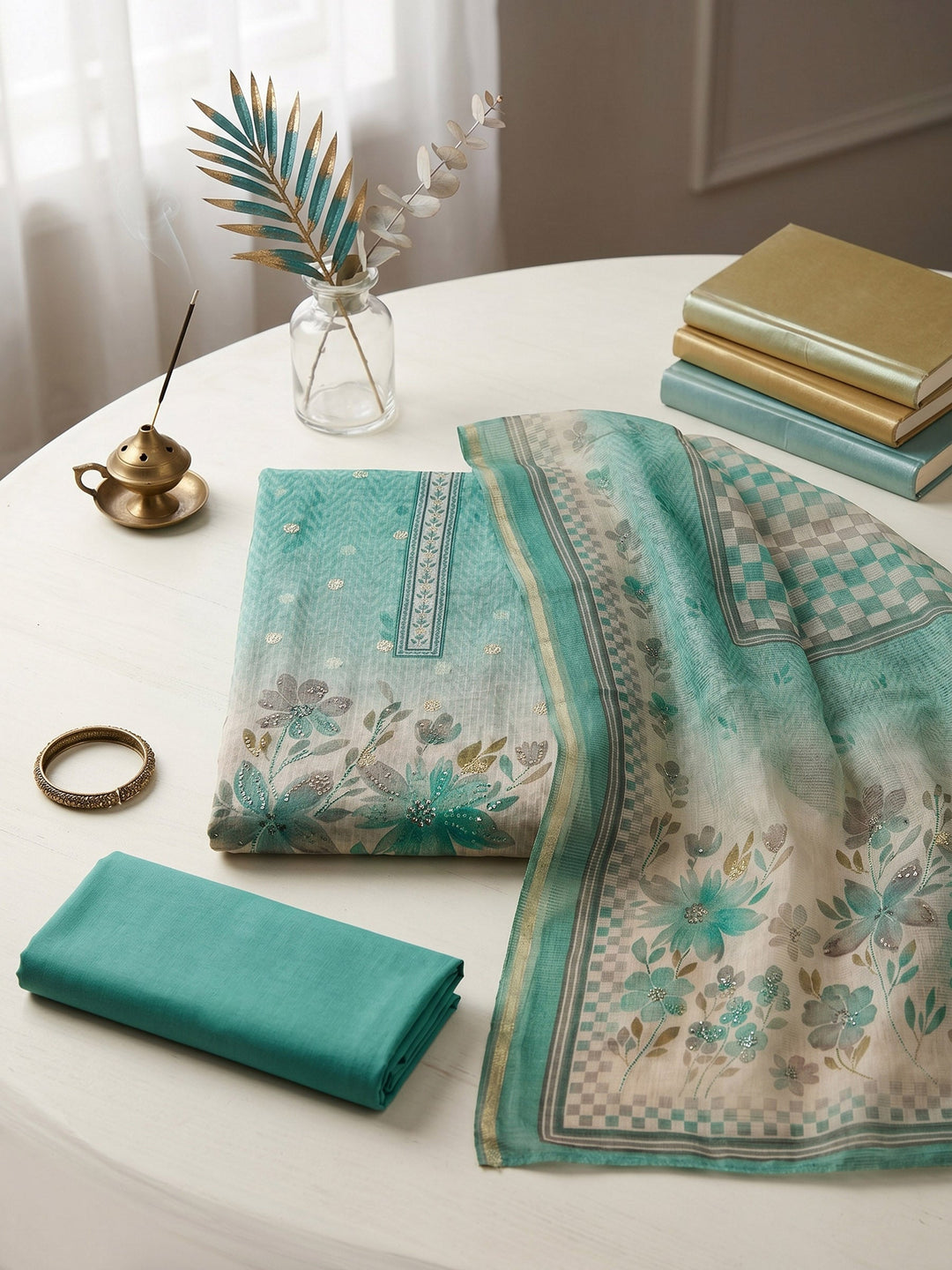 Printed Linen Unstitched Suit With Dupatta