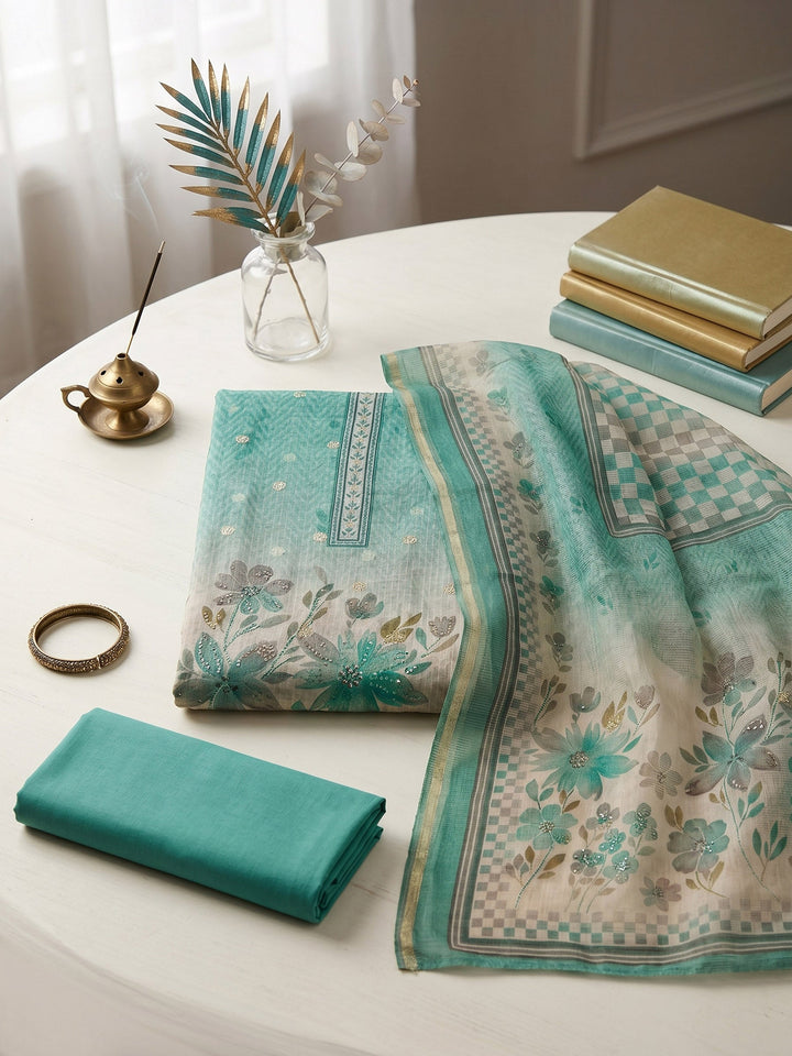 Printed Linen Unstitched Suit With Dupatta