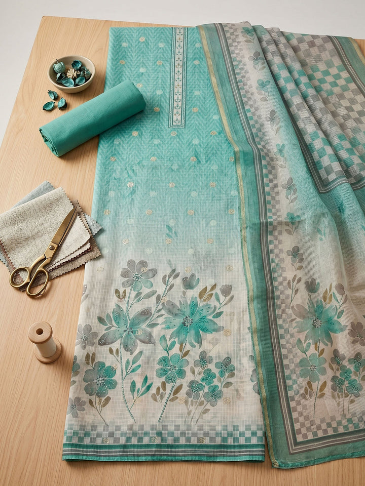 Printed Linen Unstitched Suit With Dupatta
