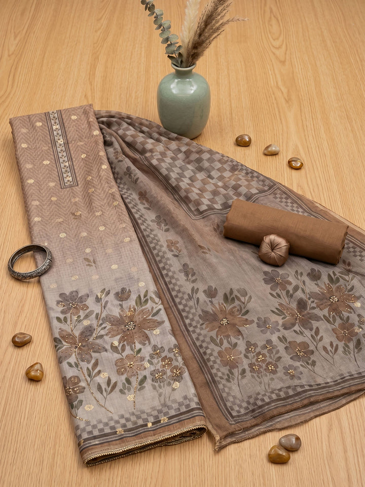 Printed Linen Unstitched Suit With Dupatta