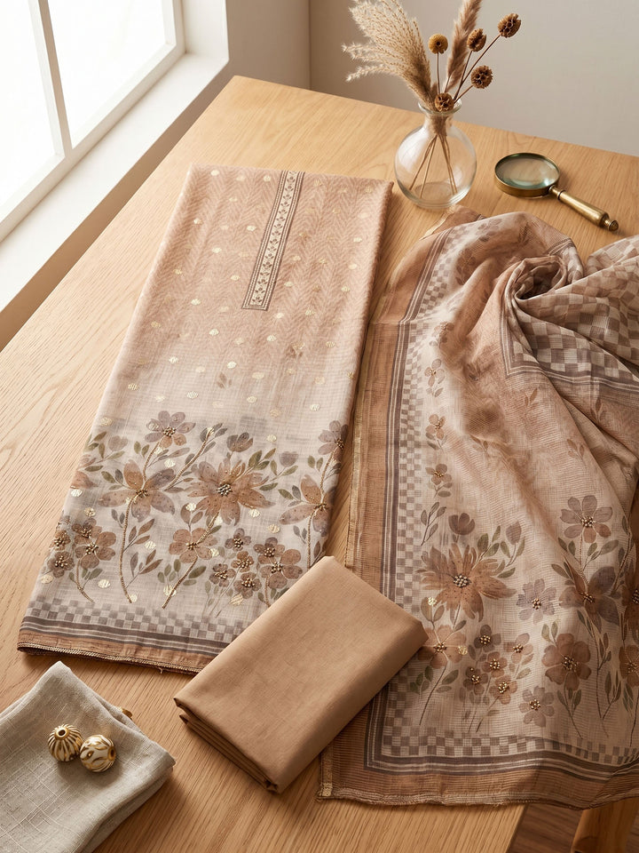 Printed Linen Unstitched Suit With Dupatta