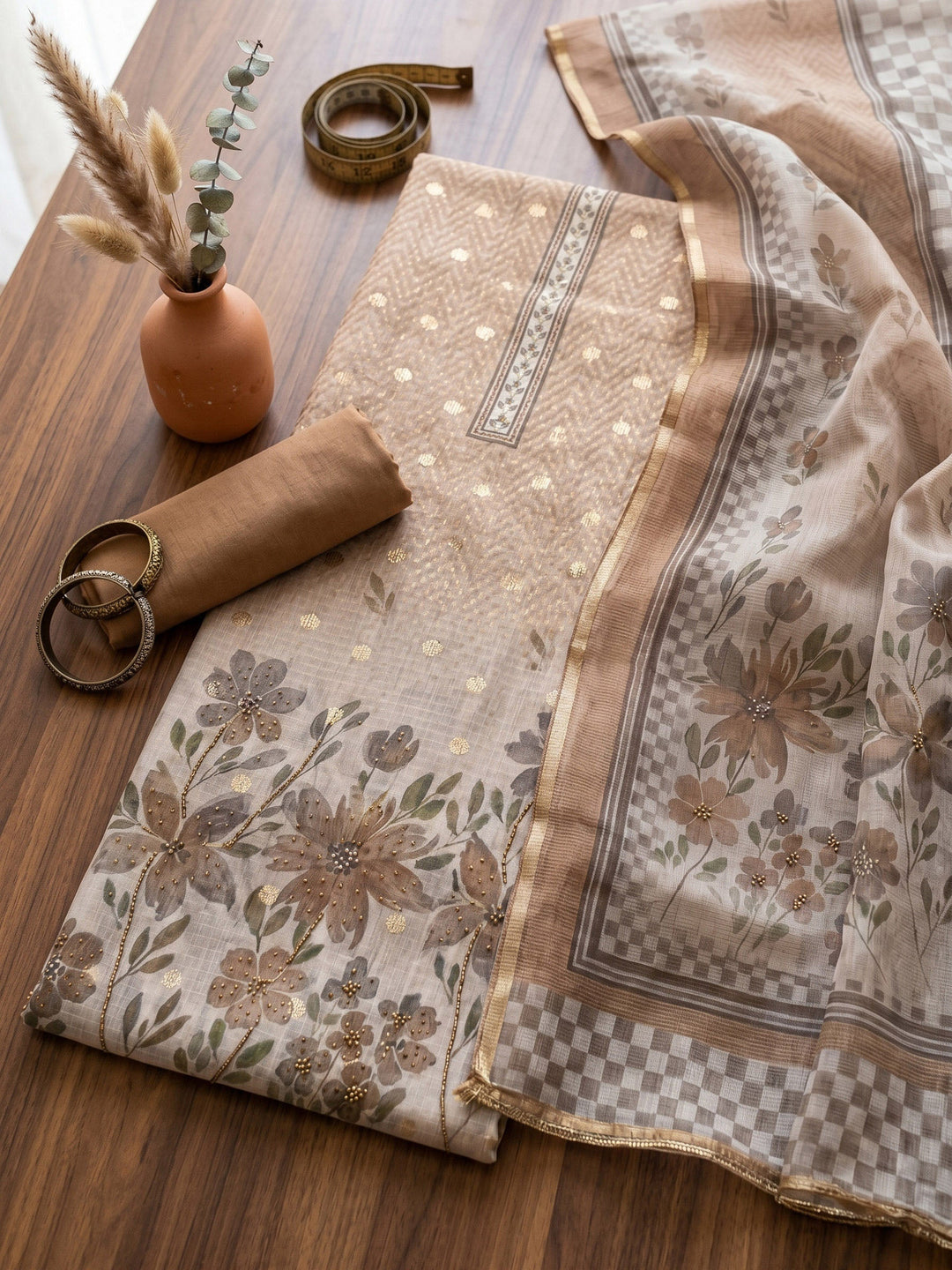 Printed Linen Unstitched Suit With Dupatta
