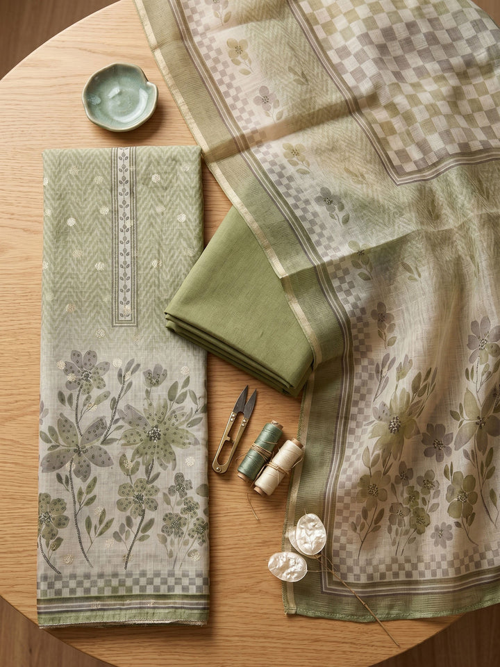 Printed Linen Unstitched Suit With Dupatta