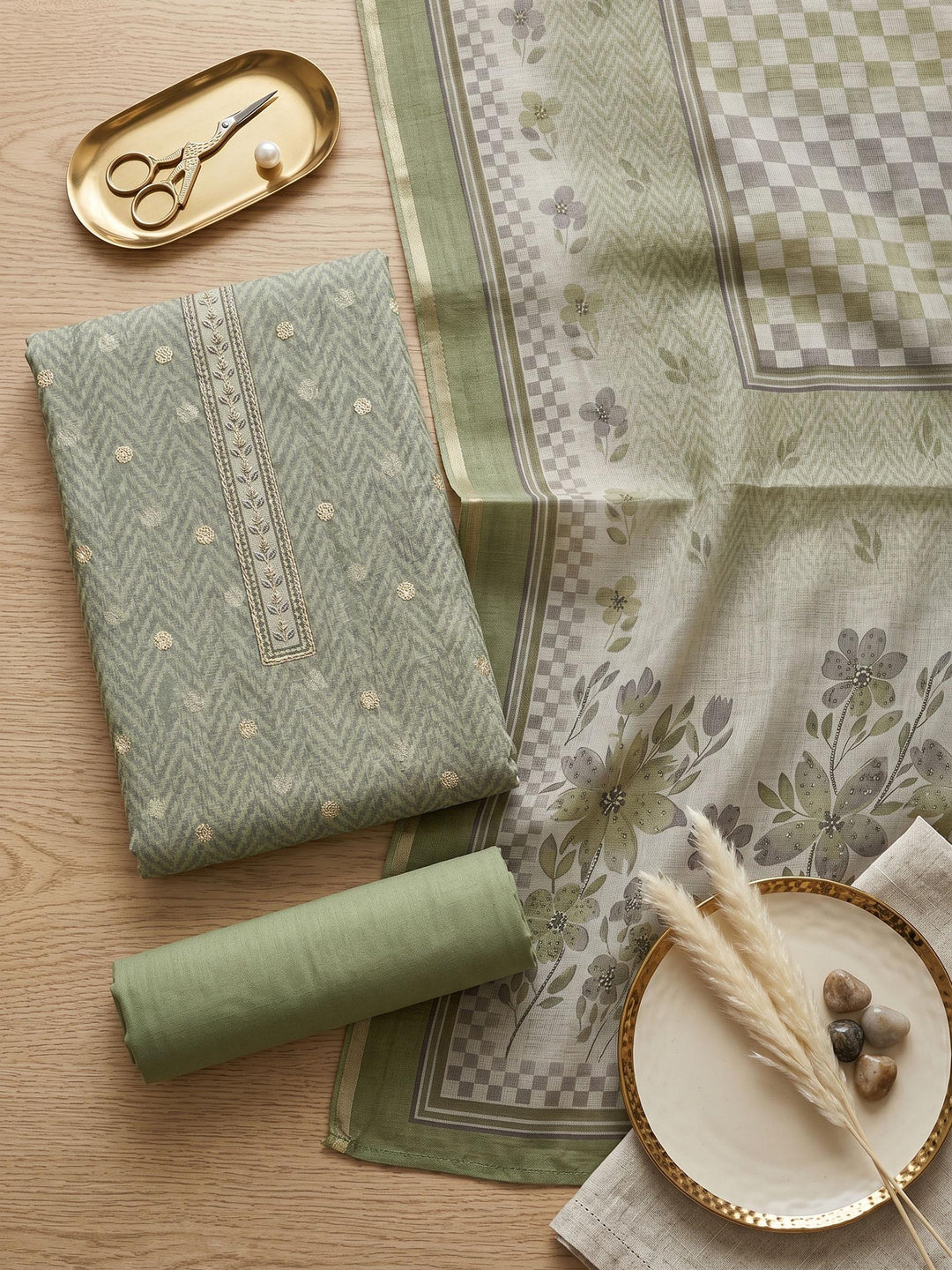 Printed Linen Unstitched Suit With Dupatta