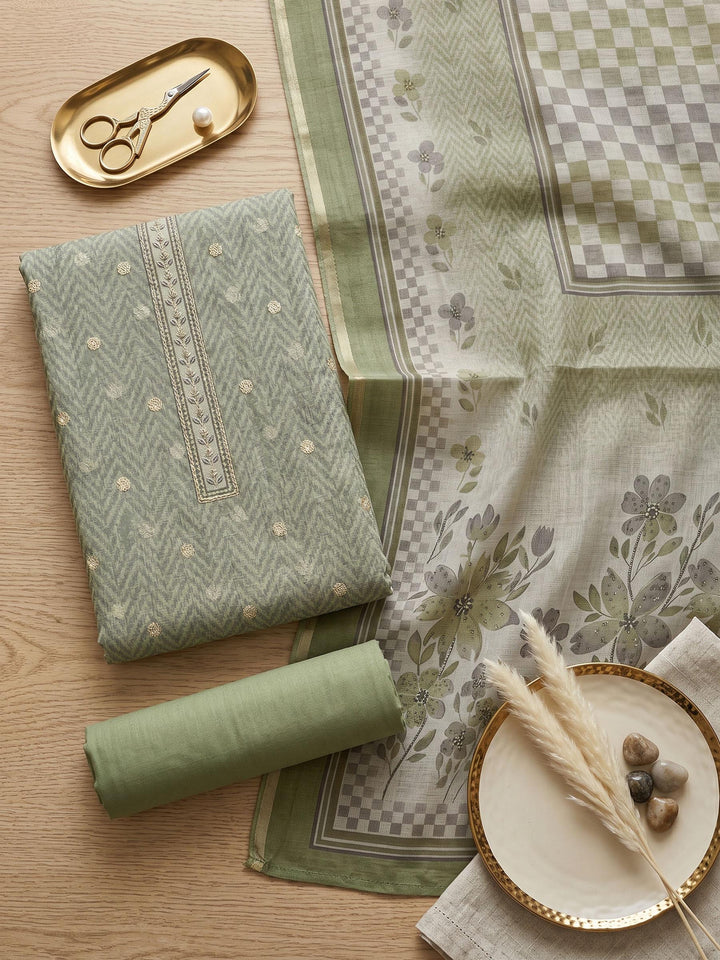 Printed Linen Unstitched Suit With Dupatta