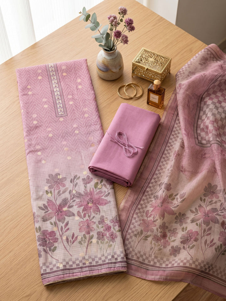 Printed Linen Unstitched Suit With Dupatta
