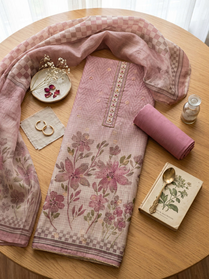 Printed Linen Unstitched Suit With Dupatta