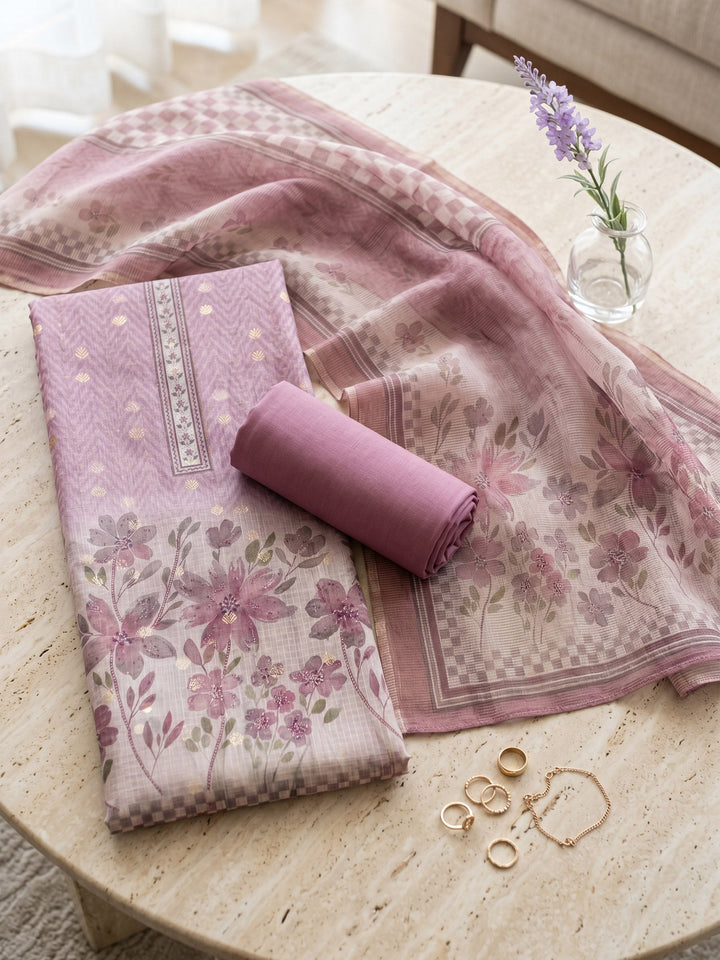 Printed Linen Unstitched Suit With Dupatta