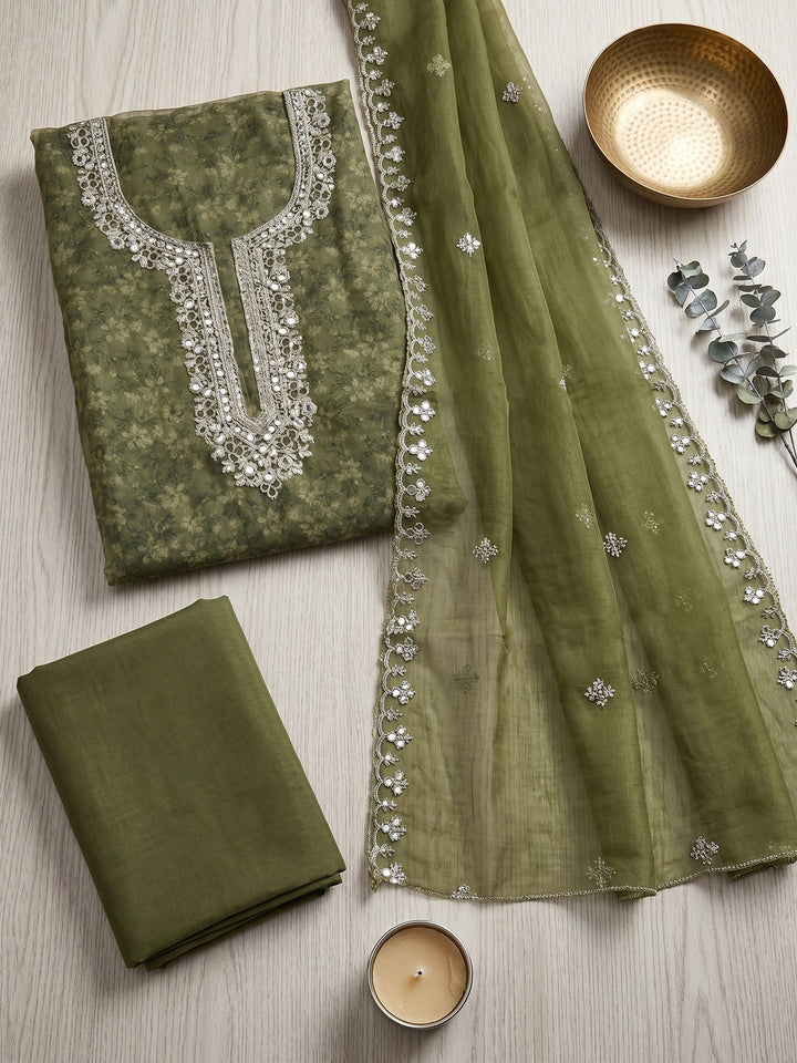 Neck Embroidered Organza Unstitched Suit With Dupatta