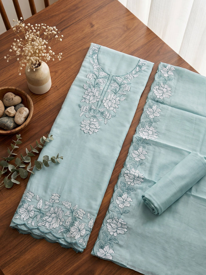 Neck Embroidered Chanderi Unstitched Suit With Dupatta