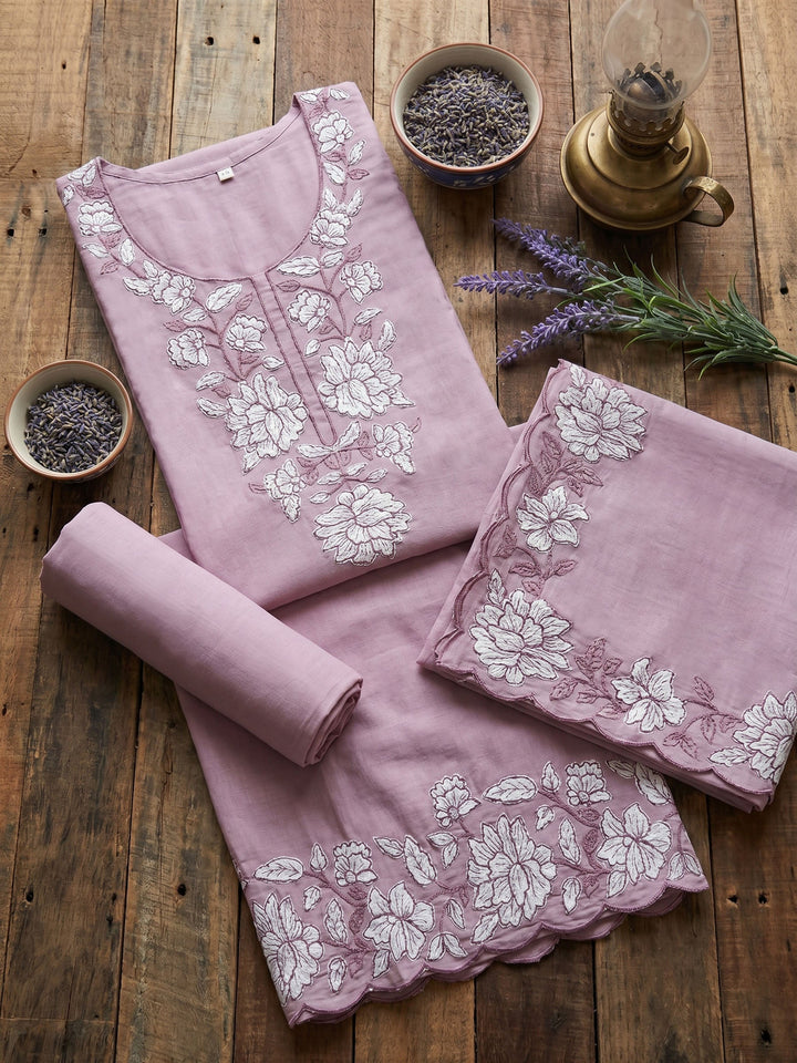 Neck Embroidered Chanderi Unstitched Suit With Dupatta