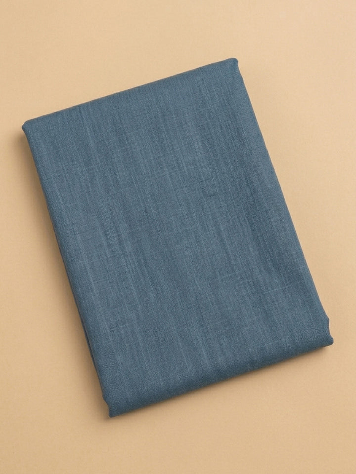 Blue Printed Linen Blend Unstitched Suit &amp; Pant With Linen Dupatta