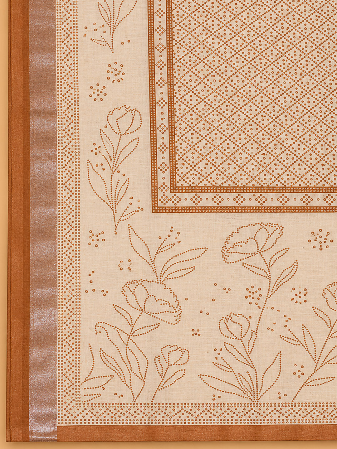 Brown Printed Linen Blend Unstitched Suit &amp; Pant With Linen Dupatta