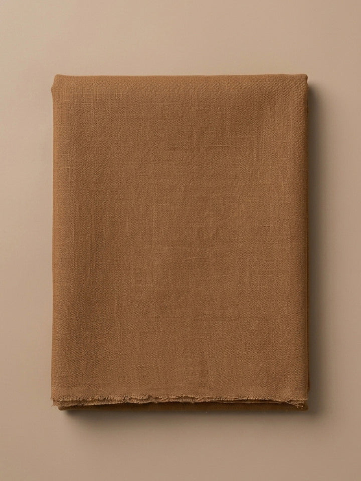 Brown Printed Linen Blend Unstitched Suit &amp; Pant With Linen Dupatta