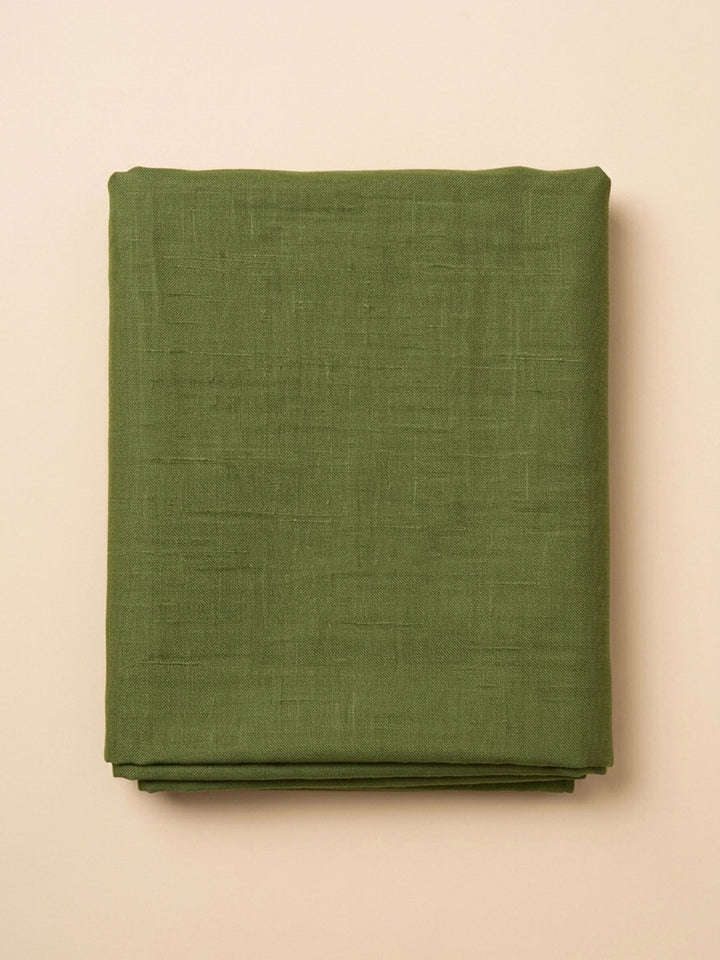 Green Printed Linen Blend Unstitched Suit &amp; Pant With Linen Dupatta