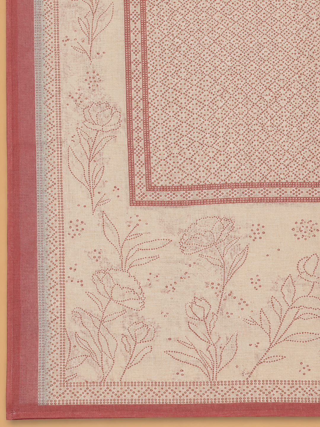 Peach Printed Linen Blend Unstitched Suit &amp; Pant With Linen Dupatta