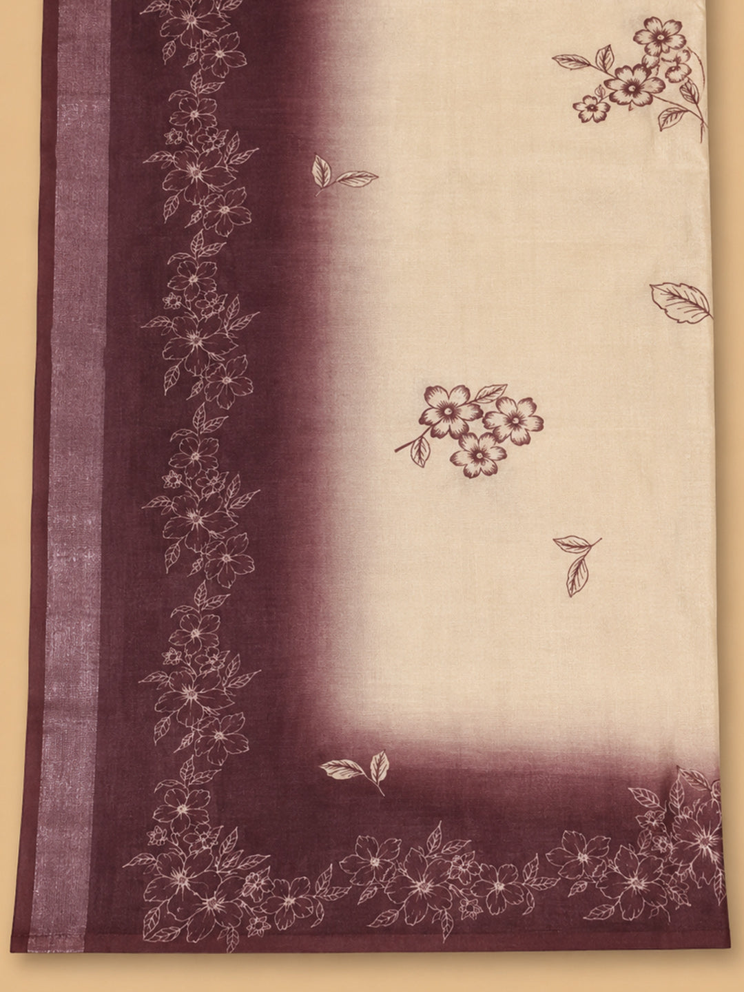 Maroon Embroidered Linen Blend Unstitched Suit &amp; Pant With Linen Dupatta