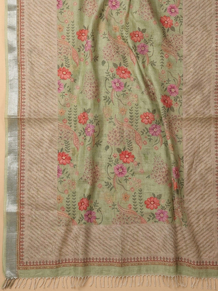 Pista Green Embroidery Linen Blend Unstitched Dress Material