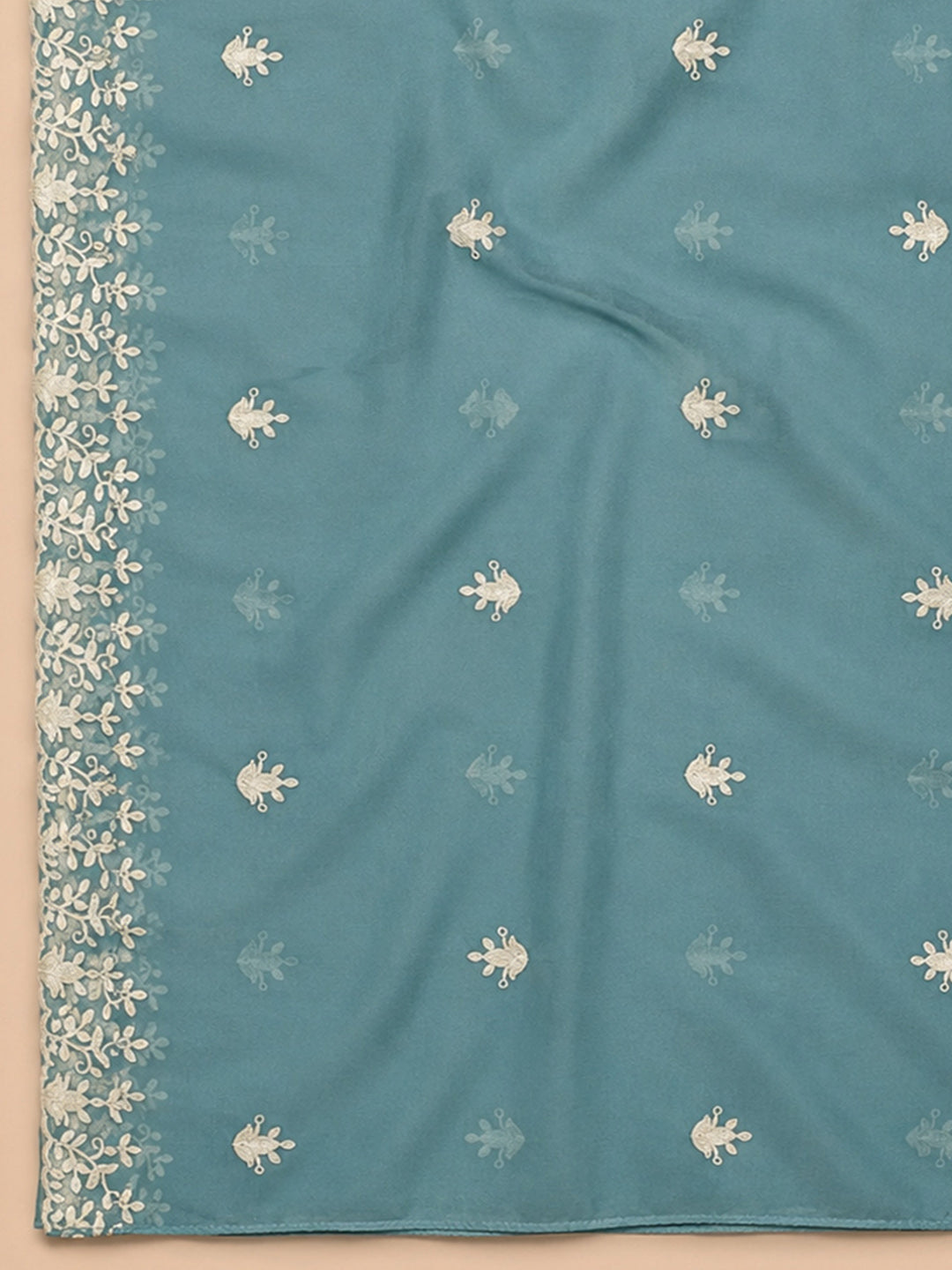 Aqua Blue Embroidery Chanderi Unstitched Dress Material