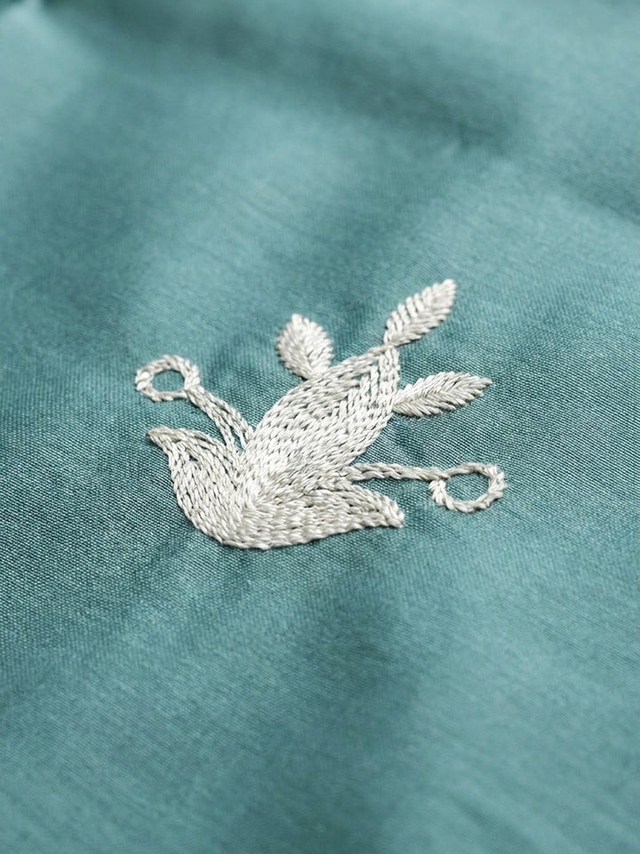 Aqua Blue Embroidery Chanderi Unstitched Dress Material