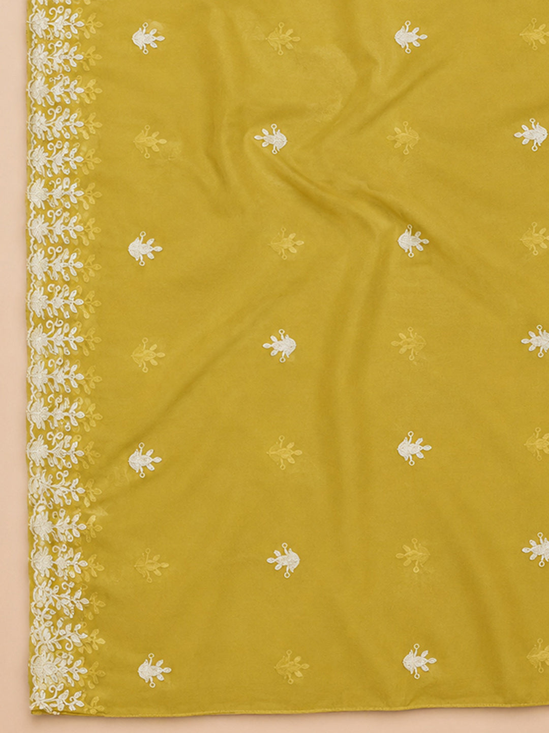 Mehndi Embroidery Chanderi Unstitched Dress Material