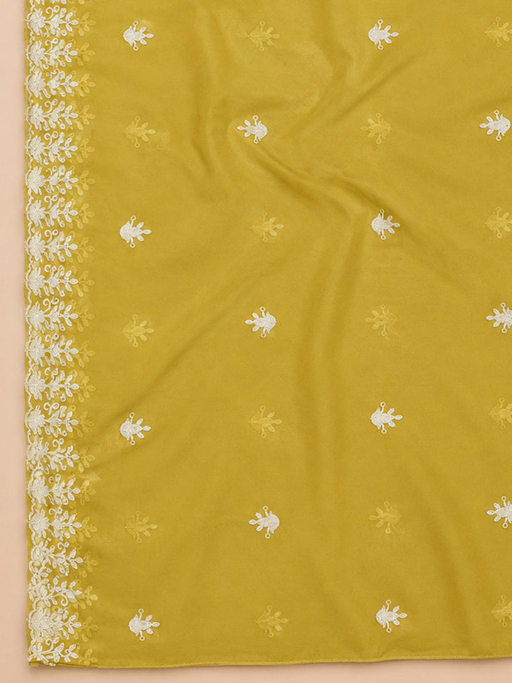 Mehndi Embroidery Chanderi Unstitched Dress Material