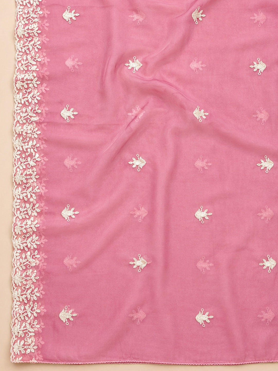Pink Embroidery Chanderi Unstitched Dress Material