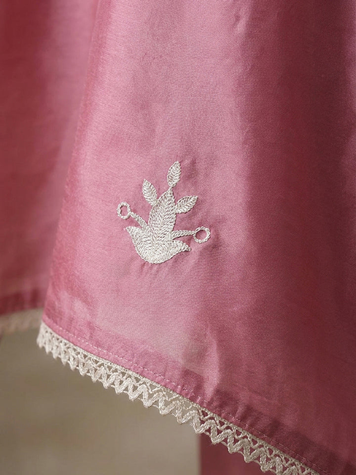 Pink Embroidery Chanderi Unstitched Dress Material
