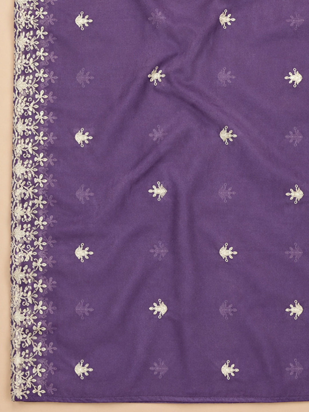 Purple Embroidery Chanderi Unstitched Dress Material