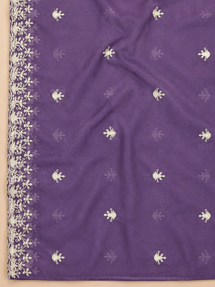 Purple Embroidery Chanderi Unstitched Dress Material