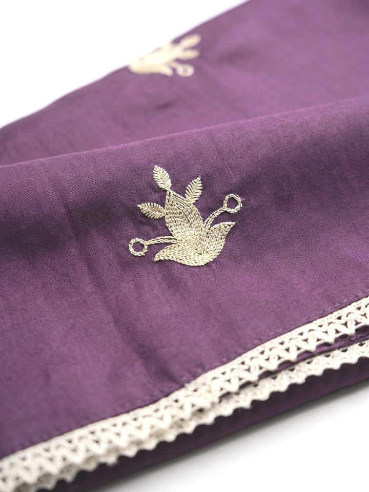 Purple Embroidery Chanderi Unstitched Dress Material