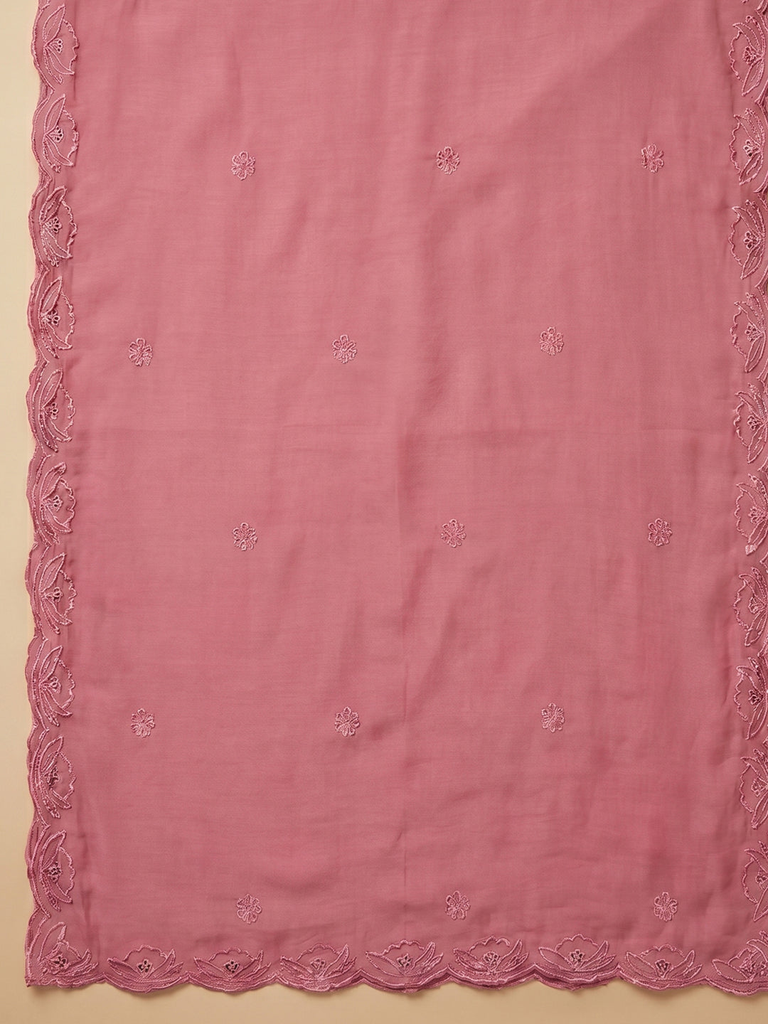 Pink Embroidered Chanderi Unstitched Suit &amp; Pant With Chanderi Dupatta